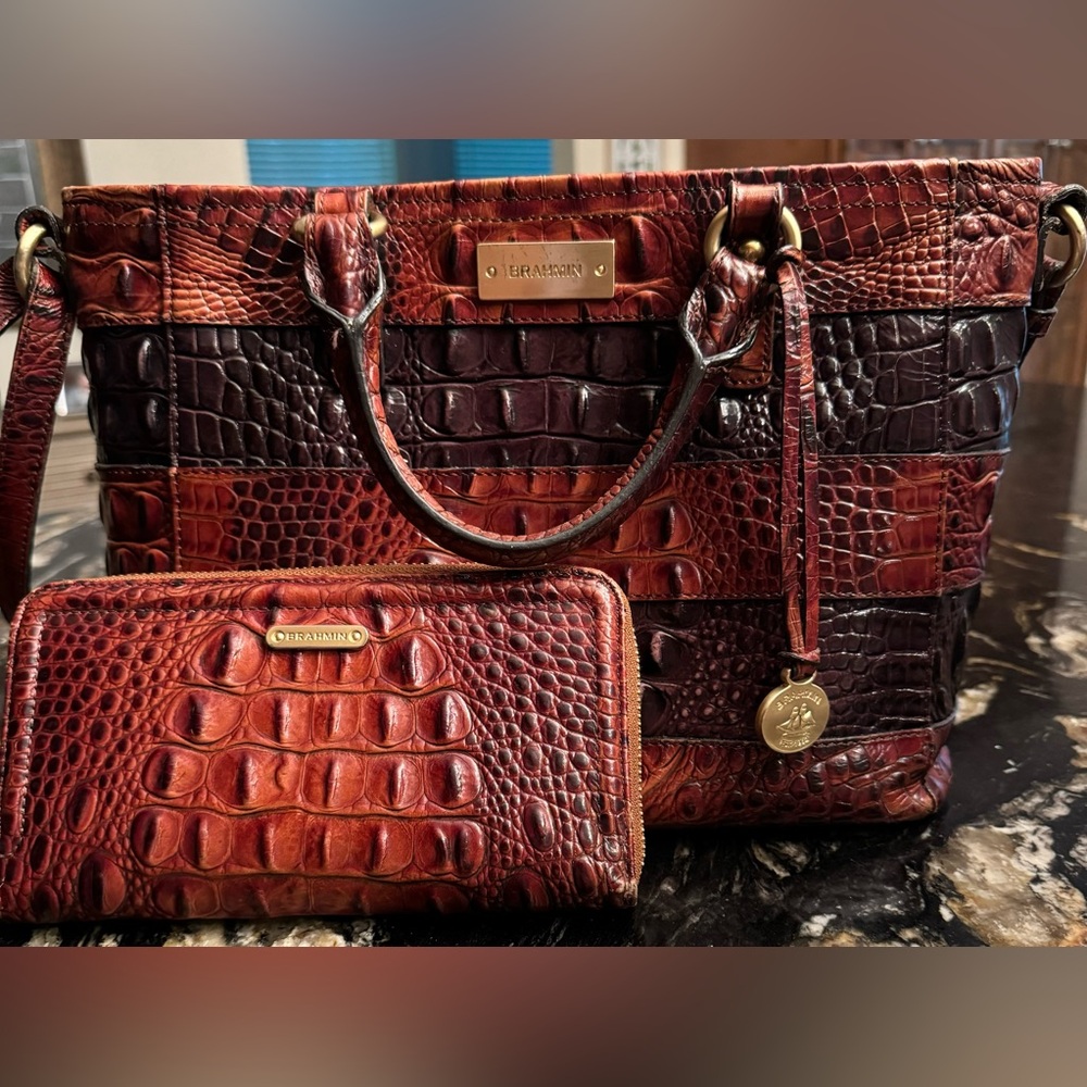 Brahmin satchel and Suri zip wallet